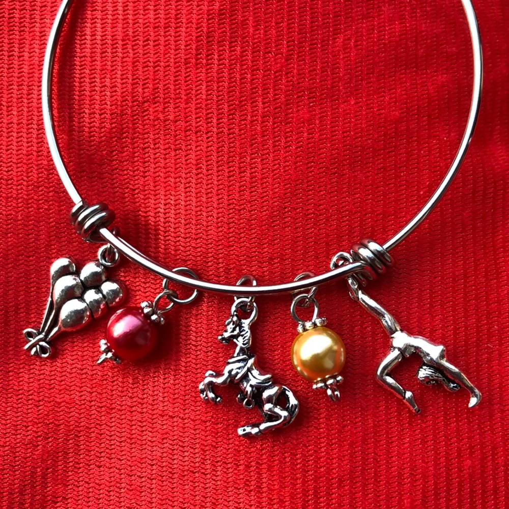 🎪 Circus 🤡 Silver, Adjustable Bangle Bracelet. Handmade by A Charmed Life.